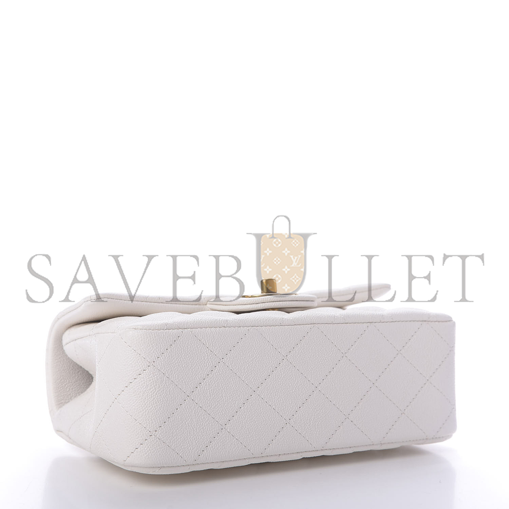 Ch*el master caviar quilted mini top handle rectangular flap white (20*13*9cm)